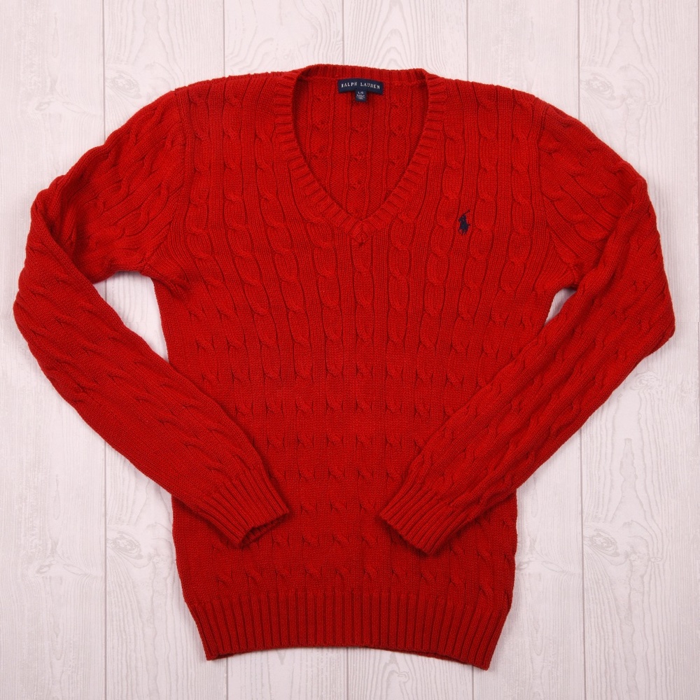Ralph Lauren Cable-Knit Cotton V-Neck Sweater
